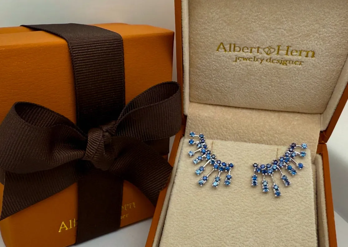 Earrings 14kt Gold Climber Round Sapphires Stardusts