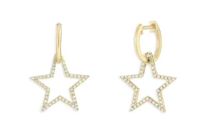 Earrings 14kt Gold Huggies Star & Diamonds Drop