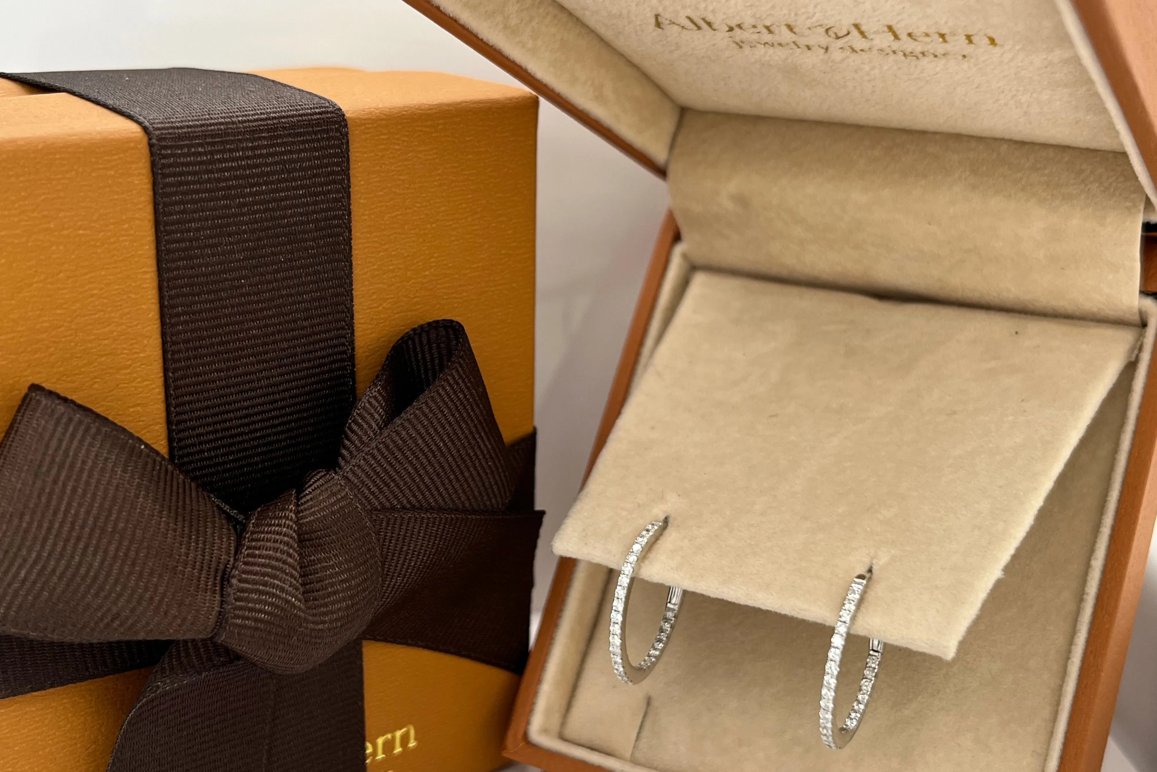 Earrings 18kt White Gold Round Hoops & Diamonds