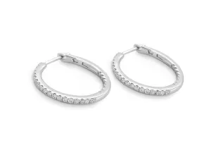 Earrings 18kt White Gold Round Hoops & Diamonds