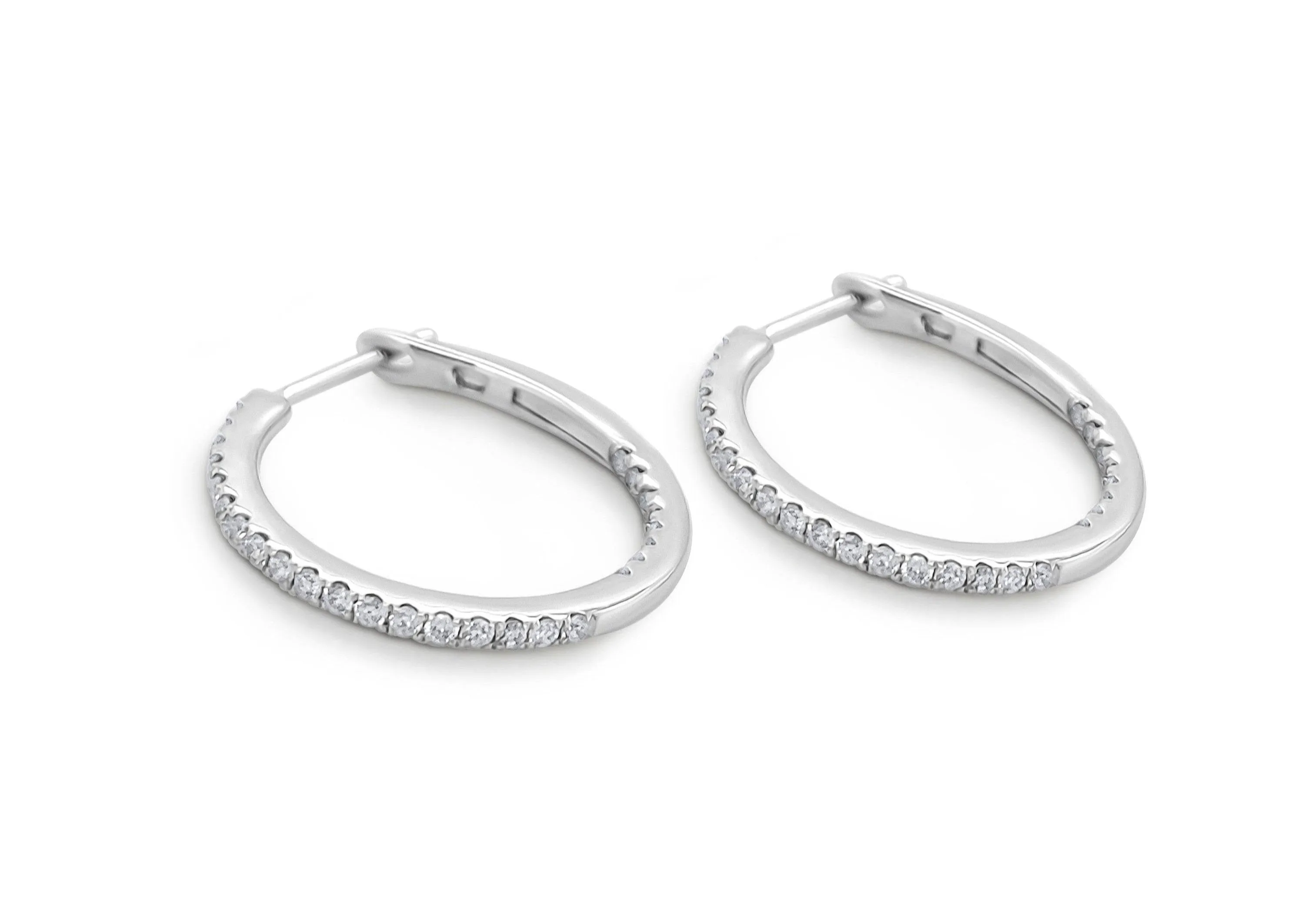 Earrings 18kt White Gold Round Hoops & Diamonds