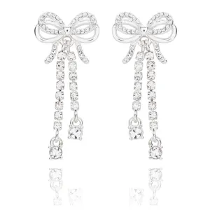 Equilibrium 2cm Eternal Bow Double Sparkle Bow Silver Plated Earrings