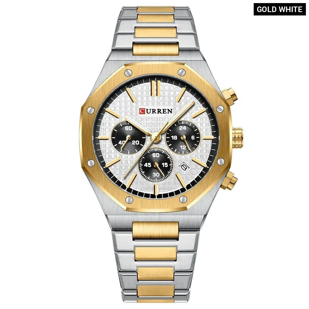Fashion Casual Stainless Steel Band Quartz Wristwatches with Chronograph Waterproof Men's Watches