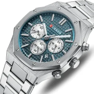 Fashion Casual Stainless Steel Band Quartz Wristwatches with Chronograph Waterproof Men's Watches