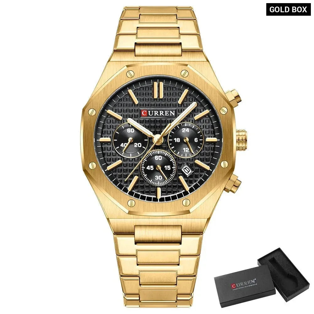 Fashion Casual Stainless Steel Band Quartz Wristwatches with Chronograph Waterproof Men's Watches