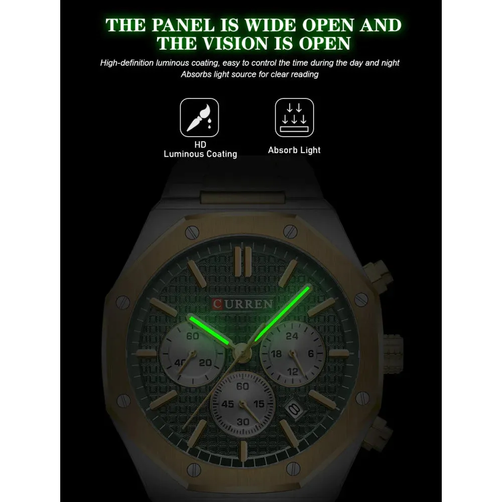 Fashion Casual Stainless Steel Band Quartz Wristwatches with Chronograph Waterproof Men's Watches