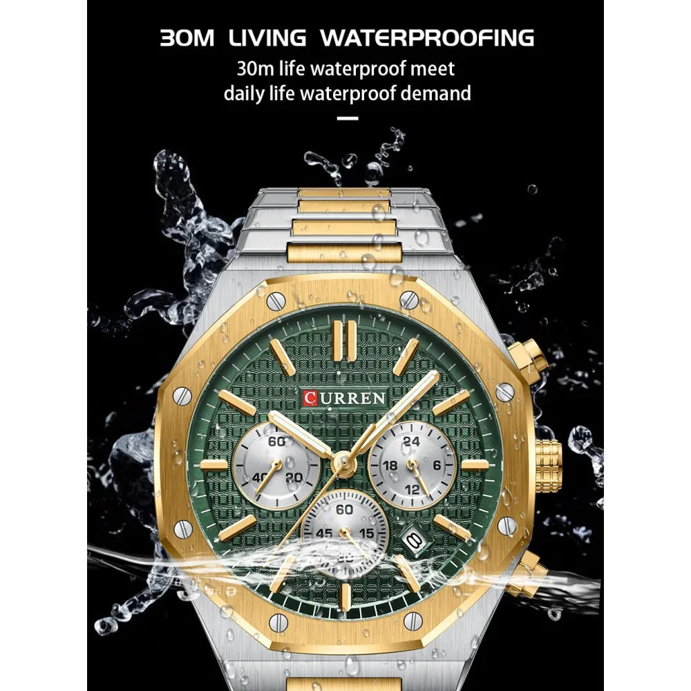 Fashion Casual Stainless Steel Band Quartz Wristwatches with Chronograph Waterproof Men's Watches