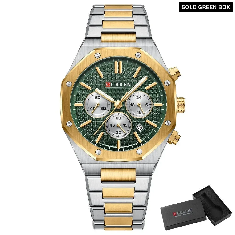 Fashion Casual Stainless Steel Band Quartz Wristwatches with Chronograph Waterproof Men's Watches