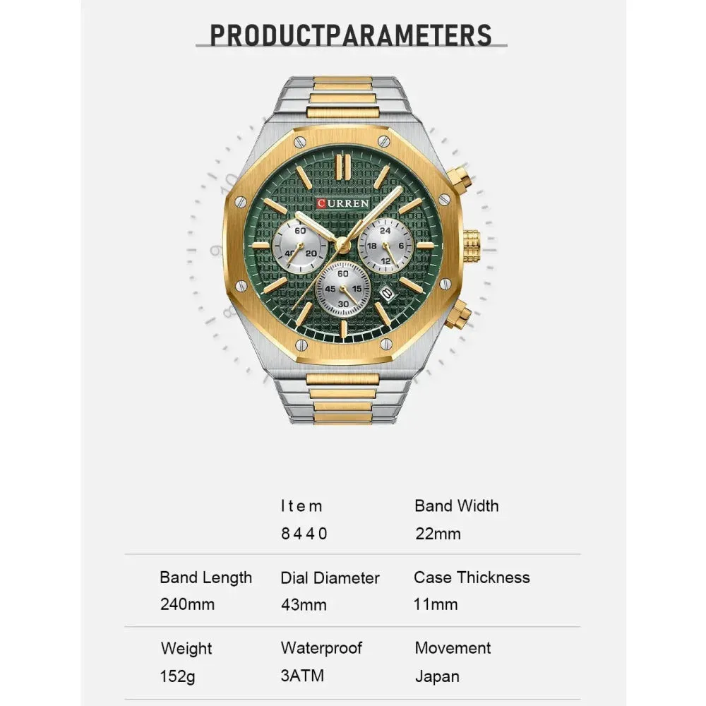 Fashion Casual Stainless Steel Band Quartz Wristwatches with Chronograph Waterproof Men's Watches