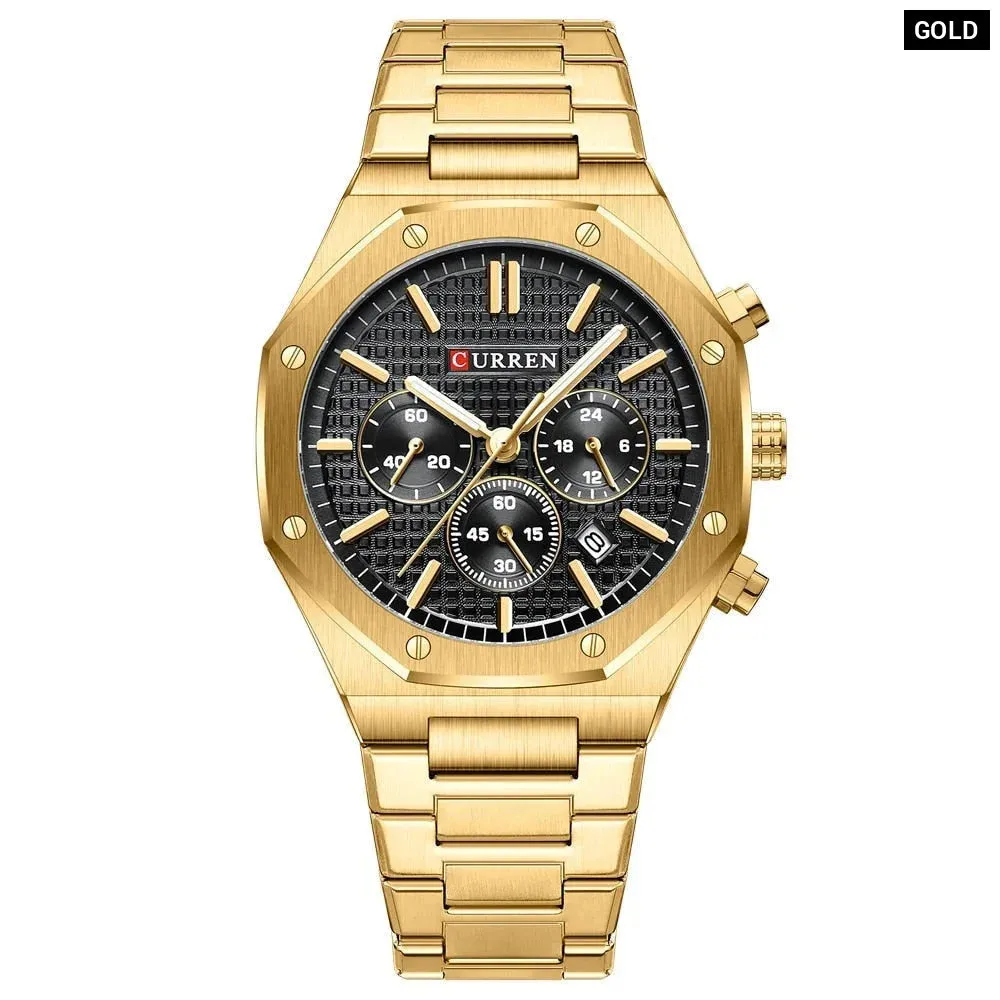 Fashion Casual Stainless Steel Band Quartz Wristwatches with Chronograph Waterproof Men's Watches