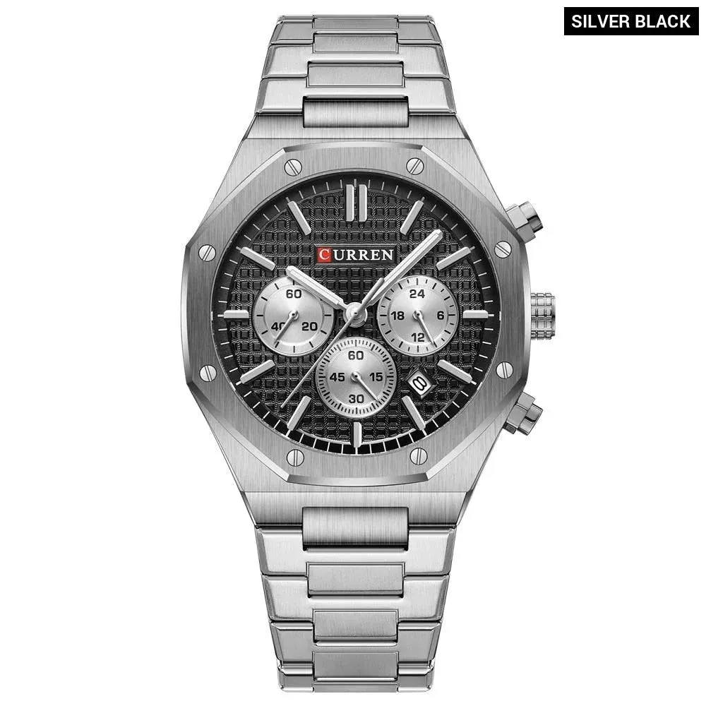 Fashion Casual Stainless Steel Band Quartz Wristwatches with Chronograph Waterproof Men's Watches