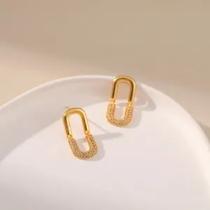 Gold Pave Link Earrings jlt11819