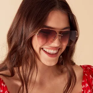 Gold Rimless Aviator Sunglasses