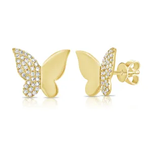 Half Gold Half Pavé Butterfly Studs