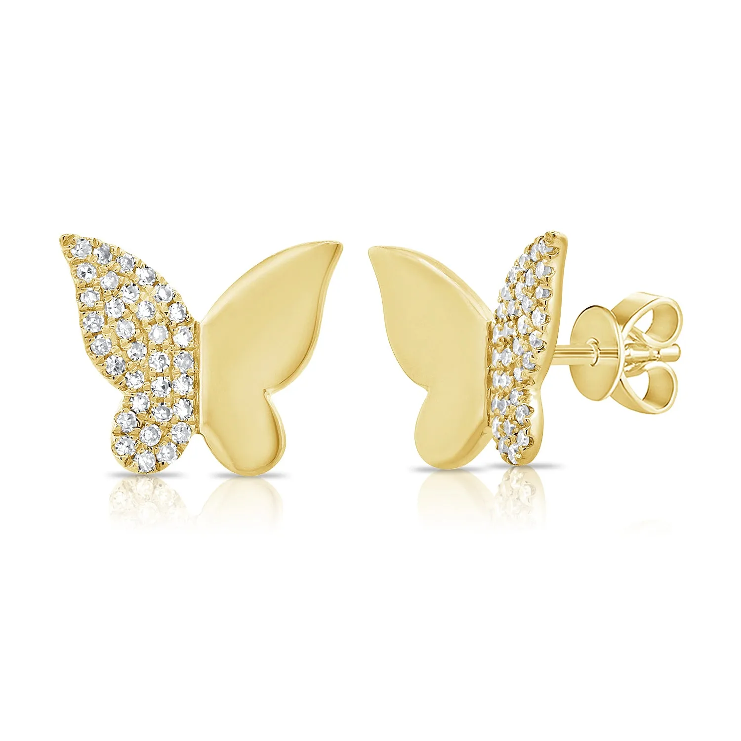 Half Gold Half Pavé Butterfly Studs