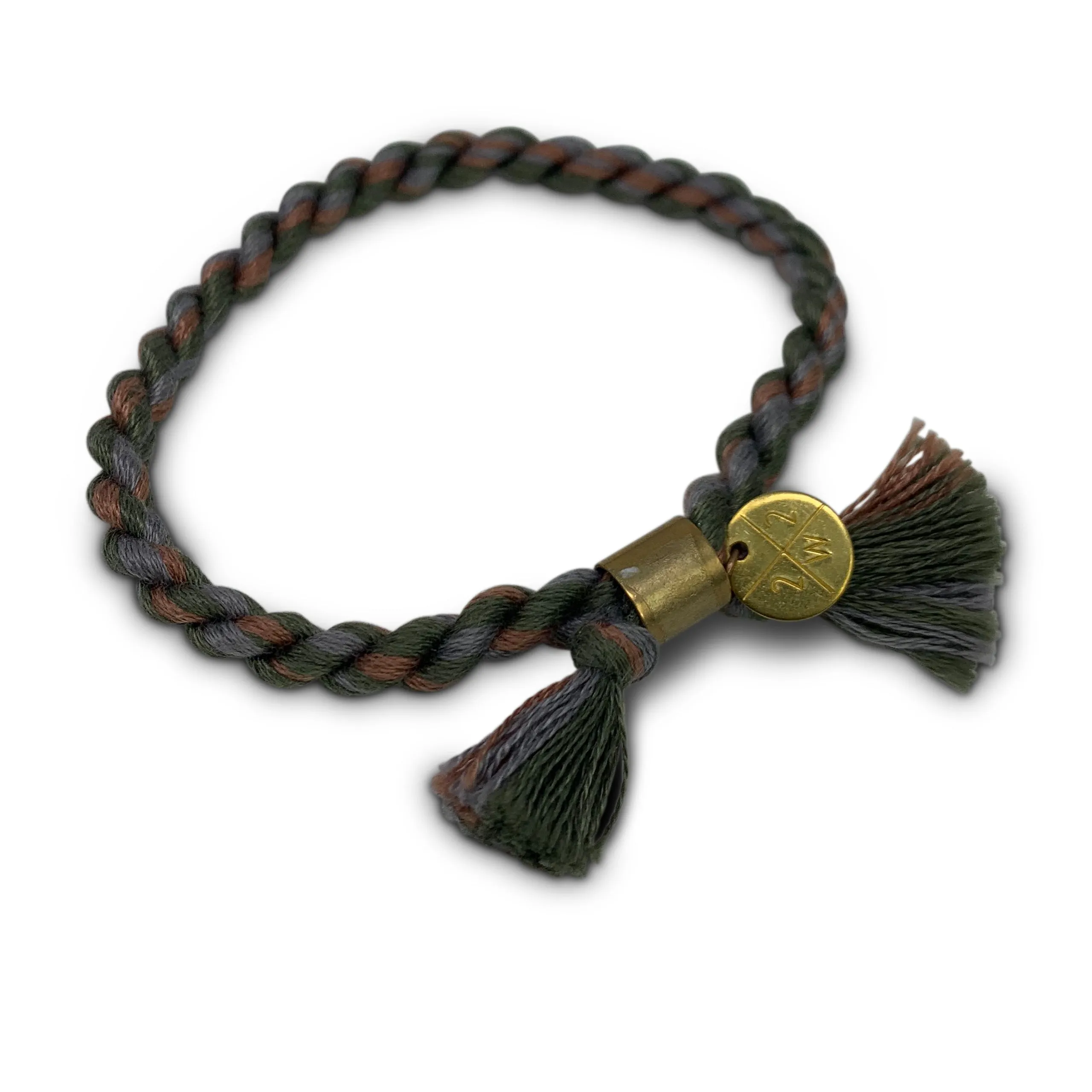 Hand Spun Cotton Bracelet - Forest Green, Cloud and Sepia
