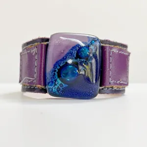 Handmade Leather Cuff with Recycled Fused Glass - Narrow