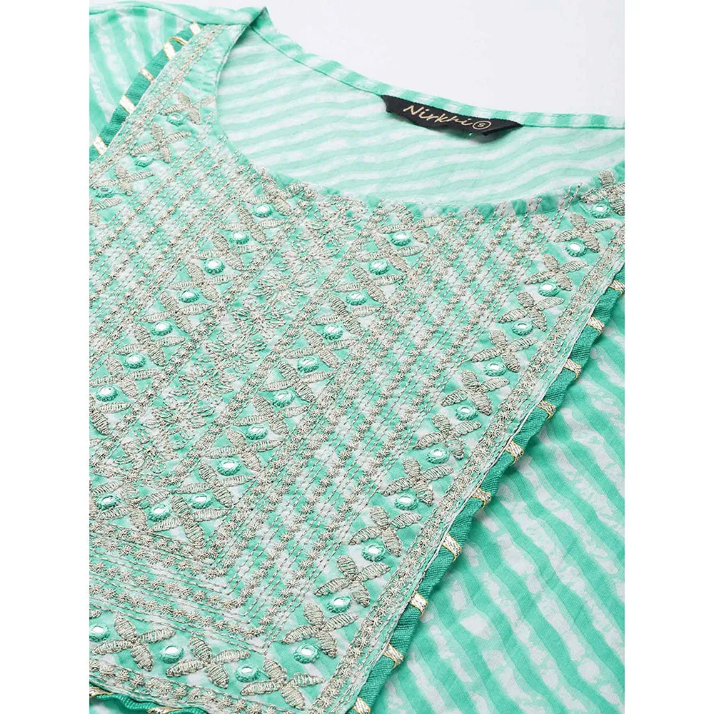 Hatheli Women Sea Green Leheriya Embroidered Kurta