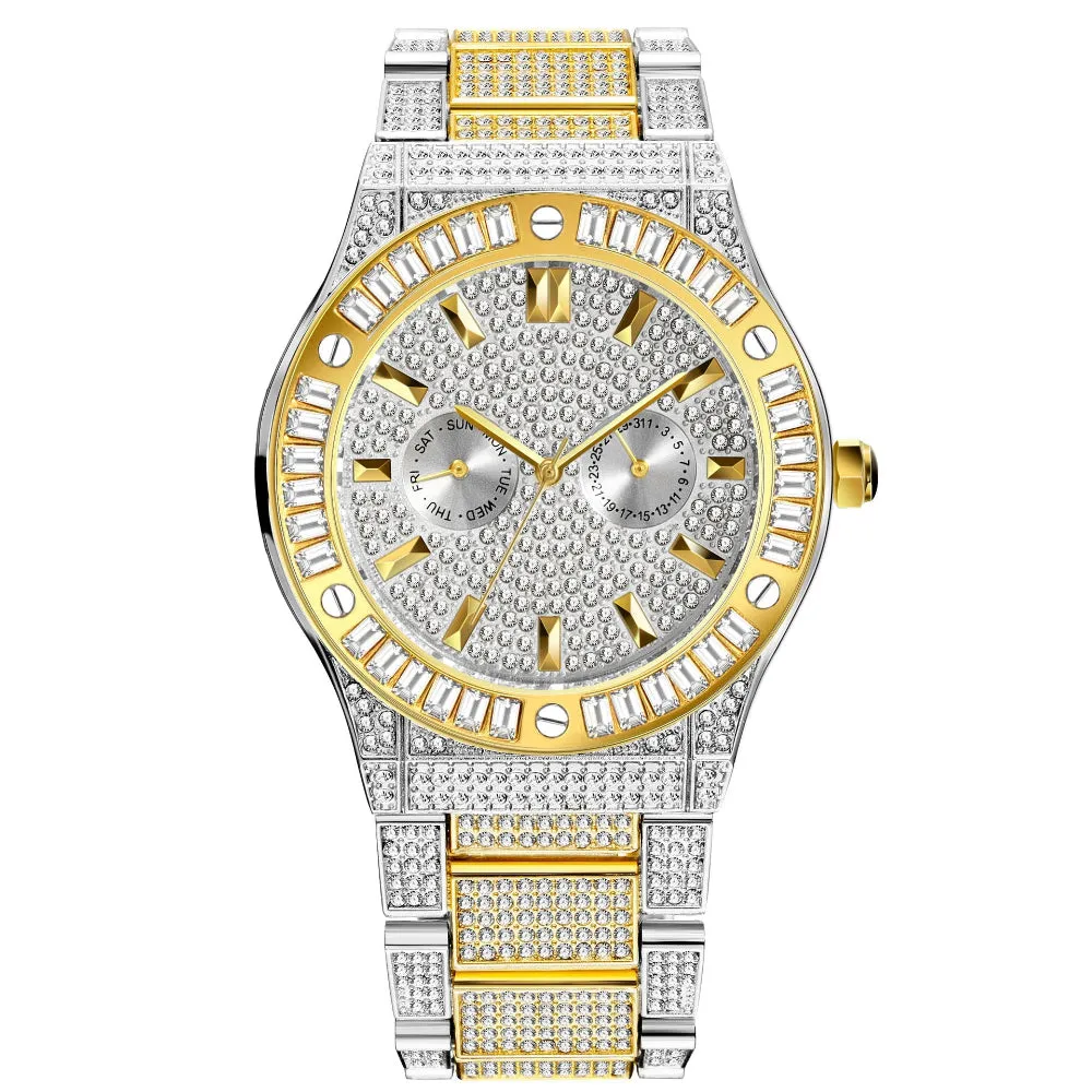 Hip Hop Style Diamond High-End Large Dial Waterproof Men's Quartz Watch