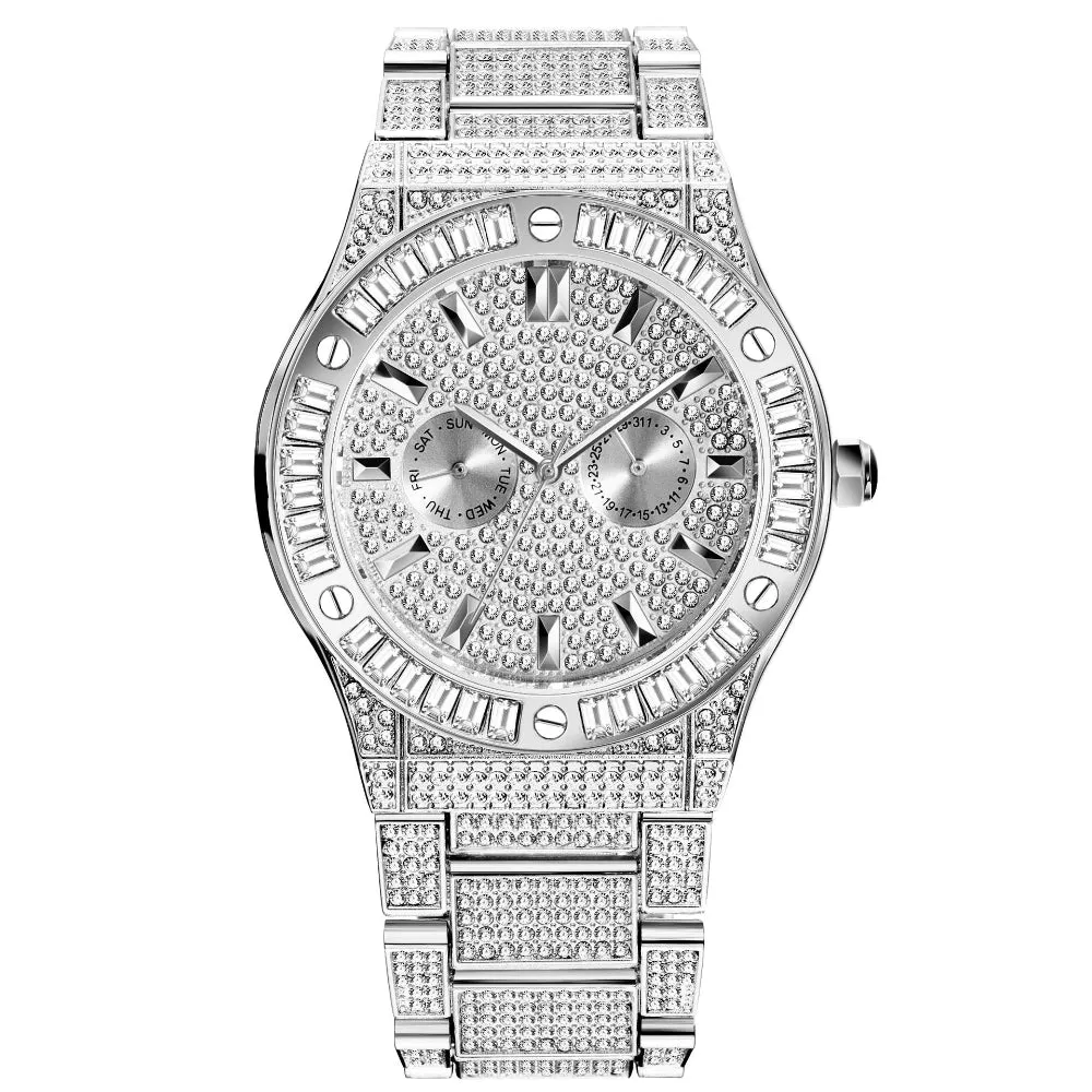 Hip Hop Style Diamond High-End Large Dial Waterproof Men's Quartz Watch