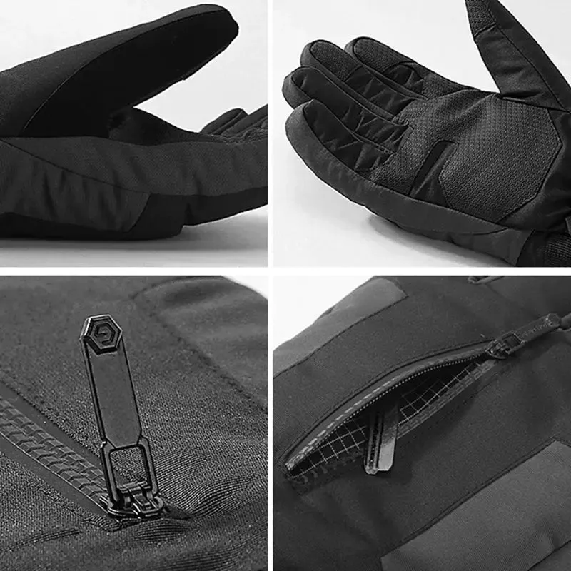 HOTIAN 1 pair Men Drawstring Ski Gloves With Top Zip