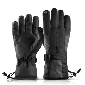 HOTIAN 1 pair Men Drawstring Ski Gloves With Top Zip