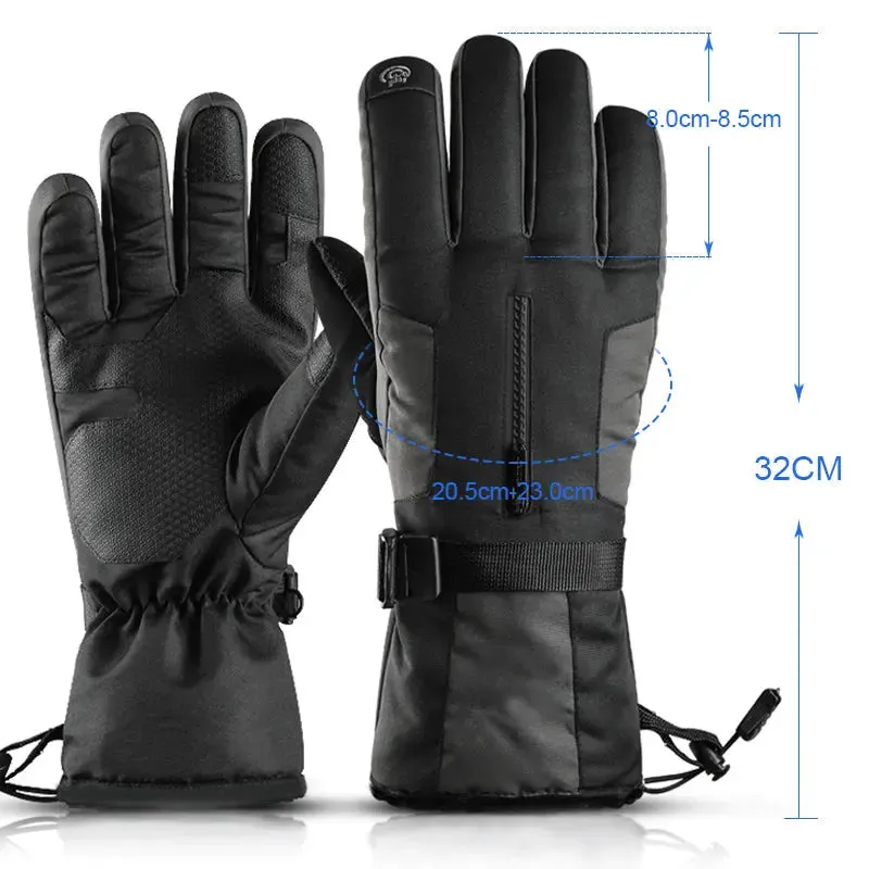 HOTIAN 1 pair Men Drawstring Ski Gloves With Top Zip
