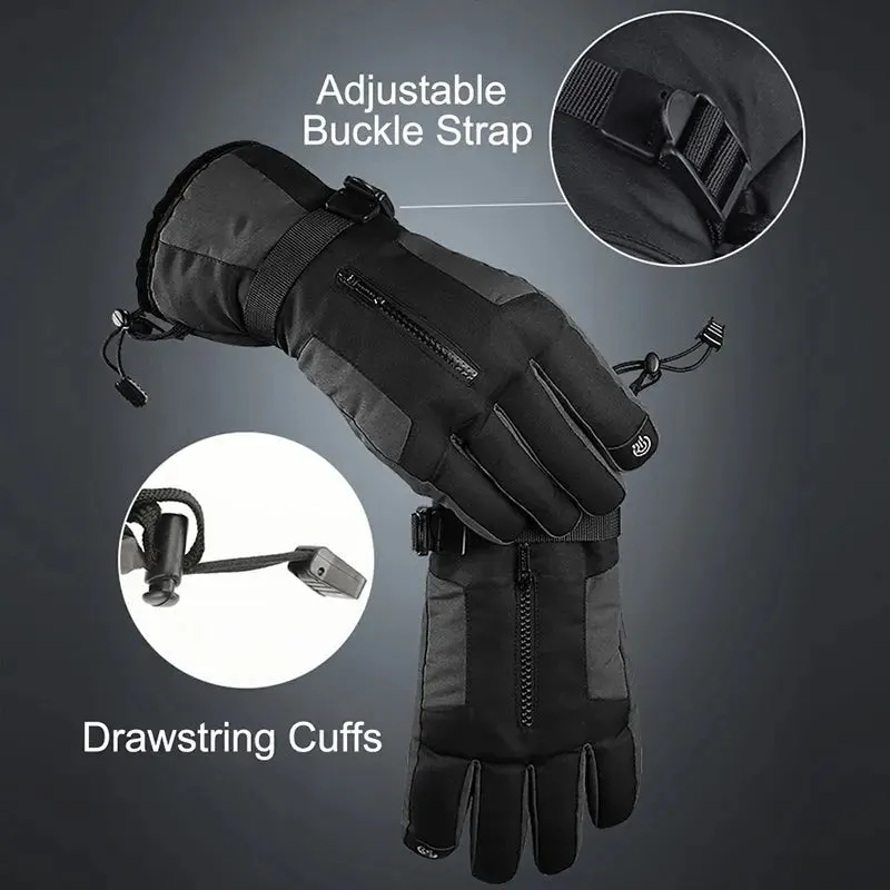 HOTIAN 1 pair Men Drawstring Ski Gloves With Top Zip