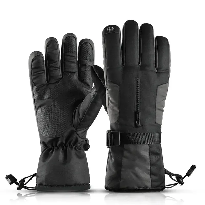 HOTIAN 1 pair Men Drawstring Ski Gloves With Top Zip