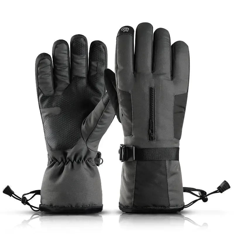 HOTIAN 1 pair Men Drawstring Ski Gloves With Top Zip