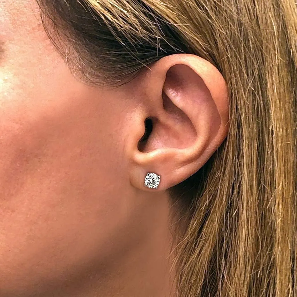 IGI Certified 1 to 2 Carat Natural Diamond Stud Earrings for Women - 14k White Gold Earrings for Her - (H-I, I1-I2, cttw) 4-Prong Basket - Screw Back Studs Made in USA by Beverly Hills Jewelers