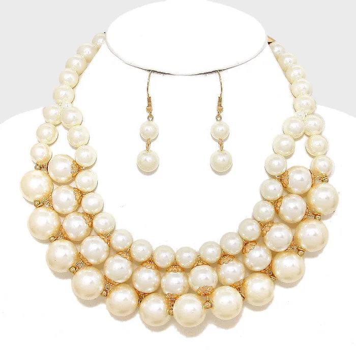 iLLASPARKZ 3-Row Chunky Pearl Necklace