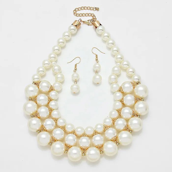 iLLASPARKZ 3-Row Chunky Pearl Necklace