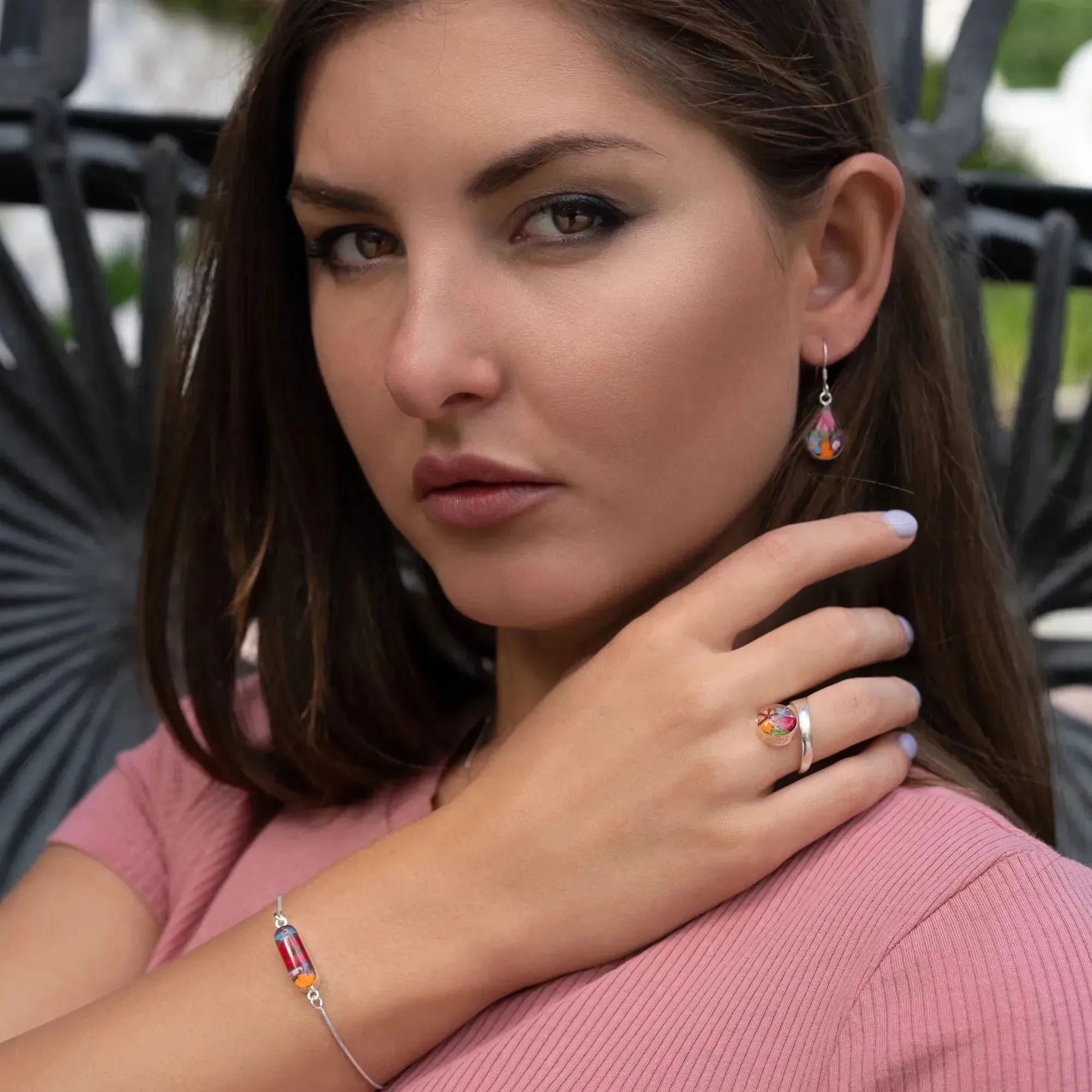 Leela collection. Snake bracelet with real flowers.