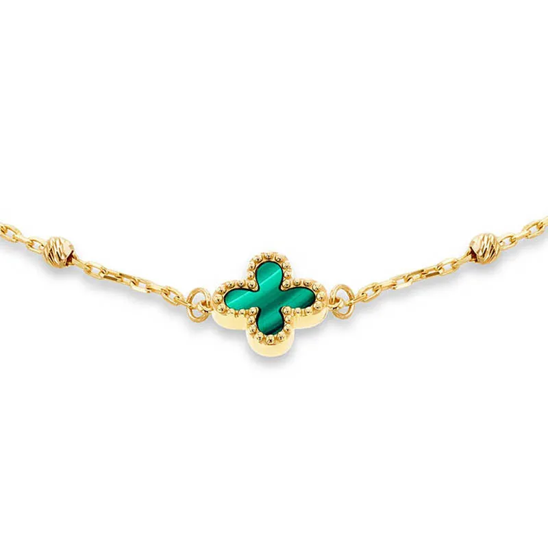 Malachite Quatrefoil & Ball Chain Bracelet
