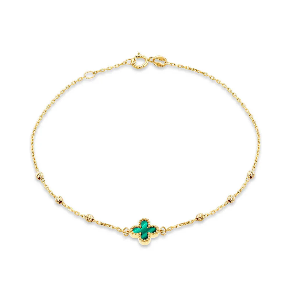 Malachite Quatrefoil & Ball Chain Bracelet