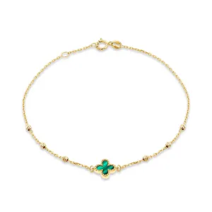 Malachite Quatrefoil & Ball Chain Bracelet