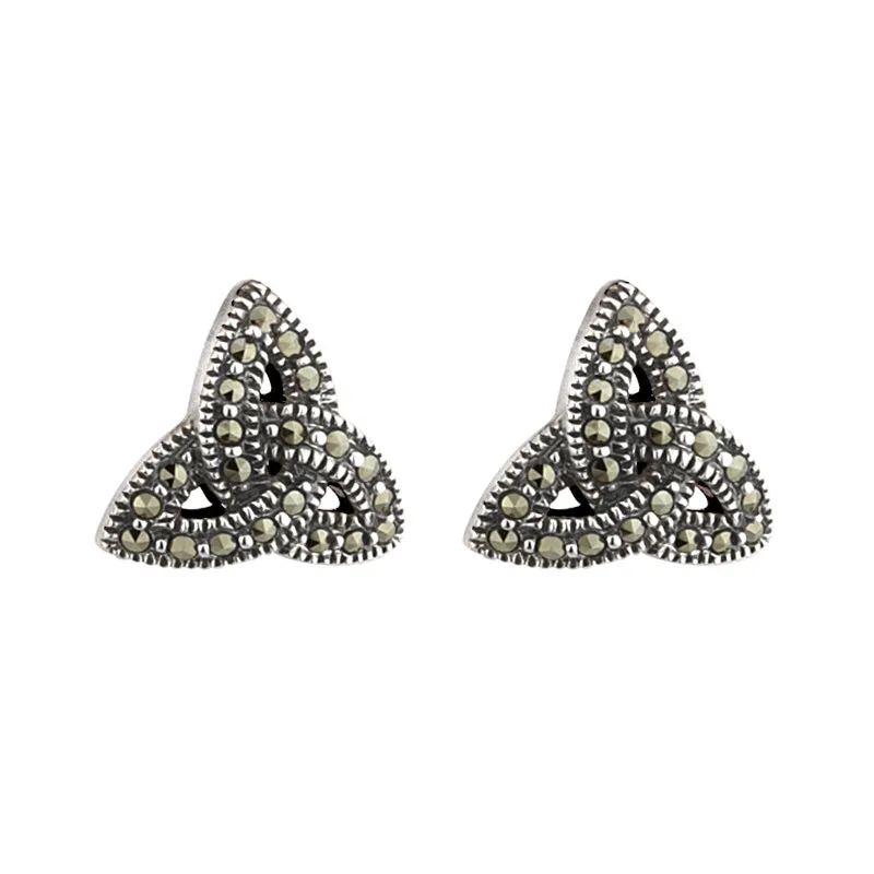 Marcasite Stud Trinity Earrings