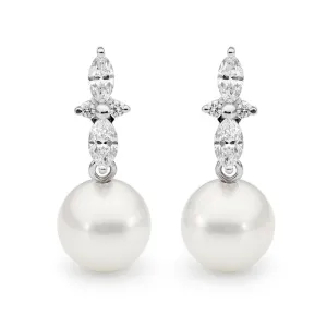Marquise cut diamond and pearl earrings
