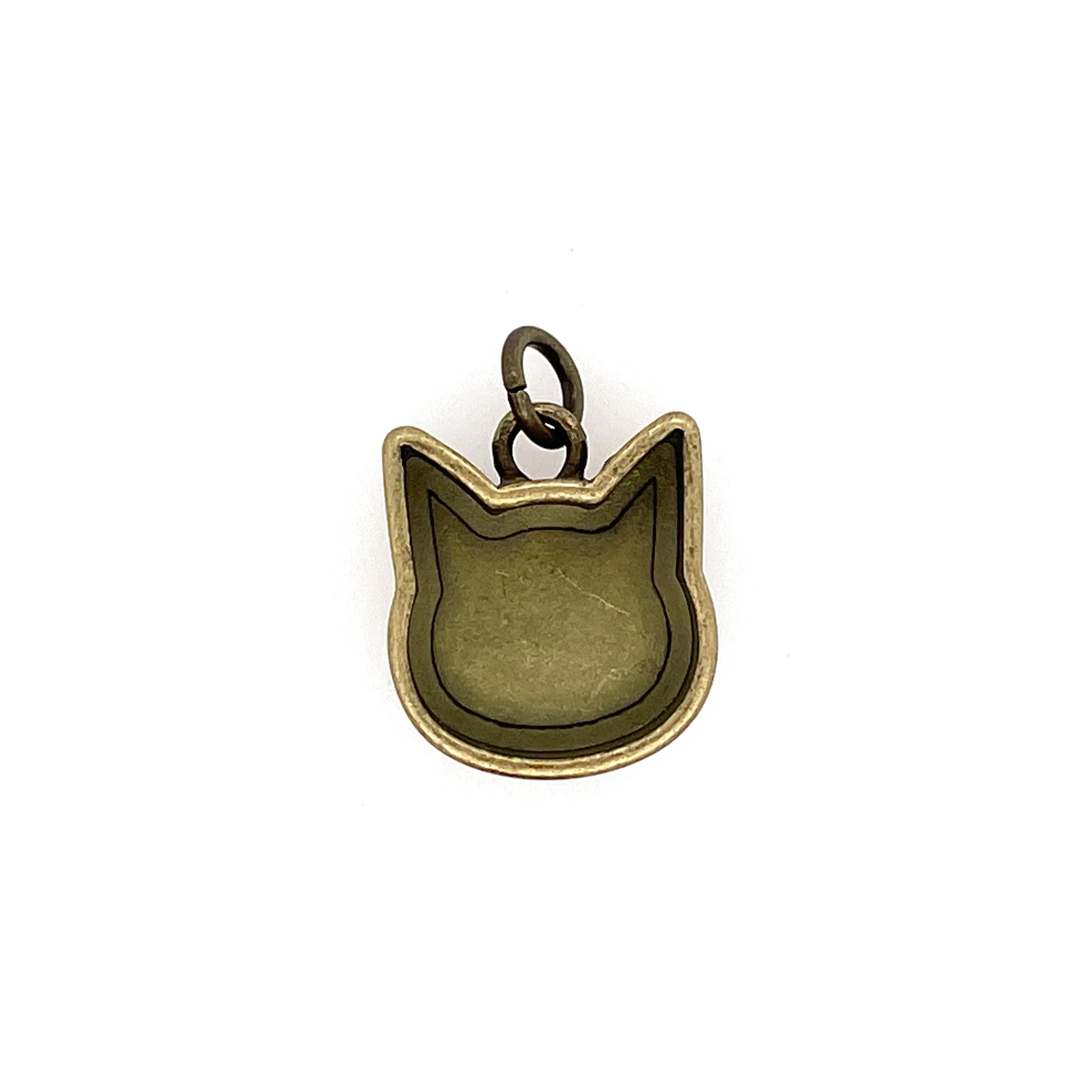 Ox Brass Cat Head Deep Closed Bezel Charm