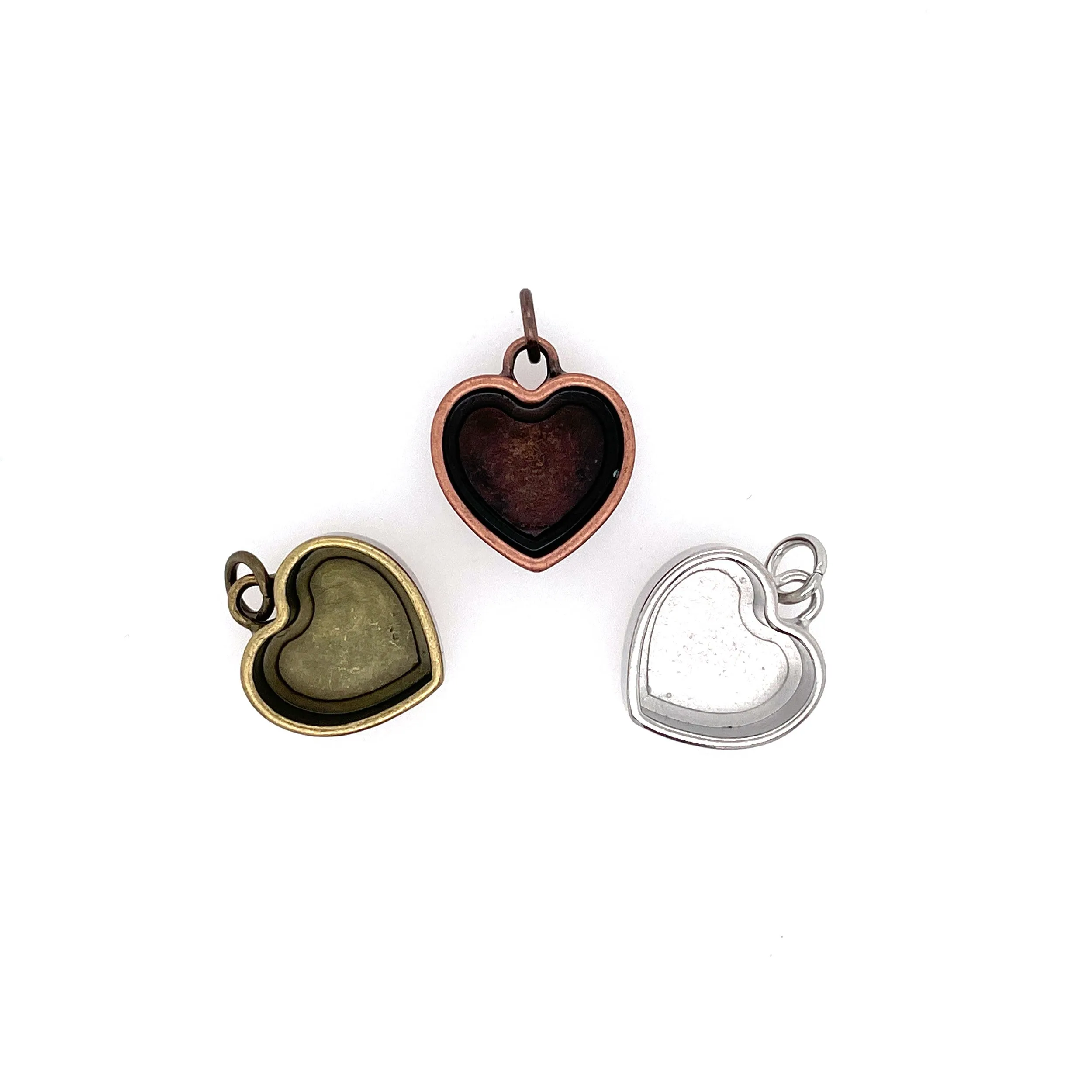 Ox Brass Heart Deep Closed Bezel Charm