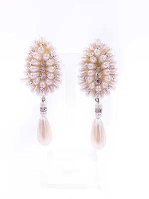 Pearl and Rhinestone Clip-on Drop Earrings