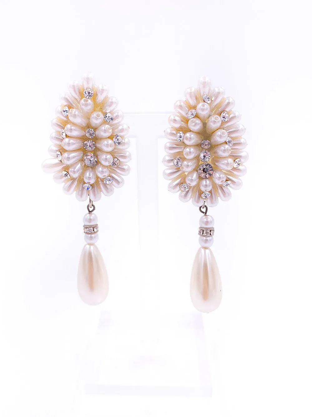 Pearl and Rhinestone Clip-on Drop Earrings