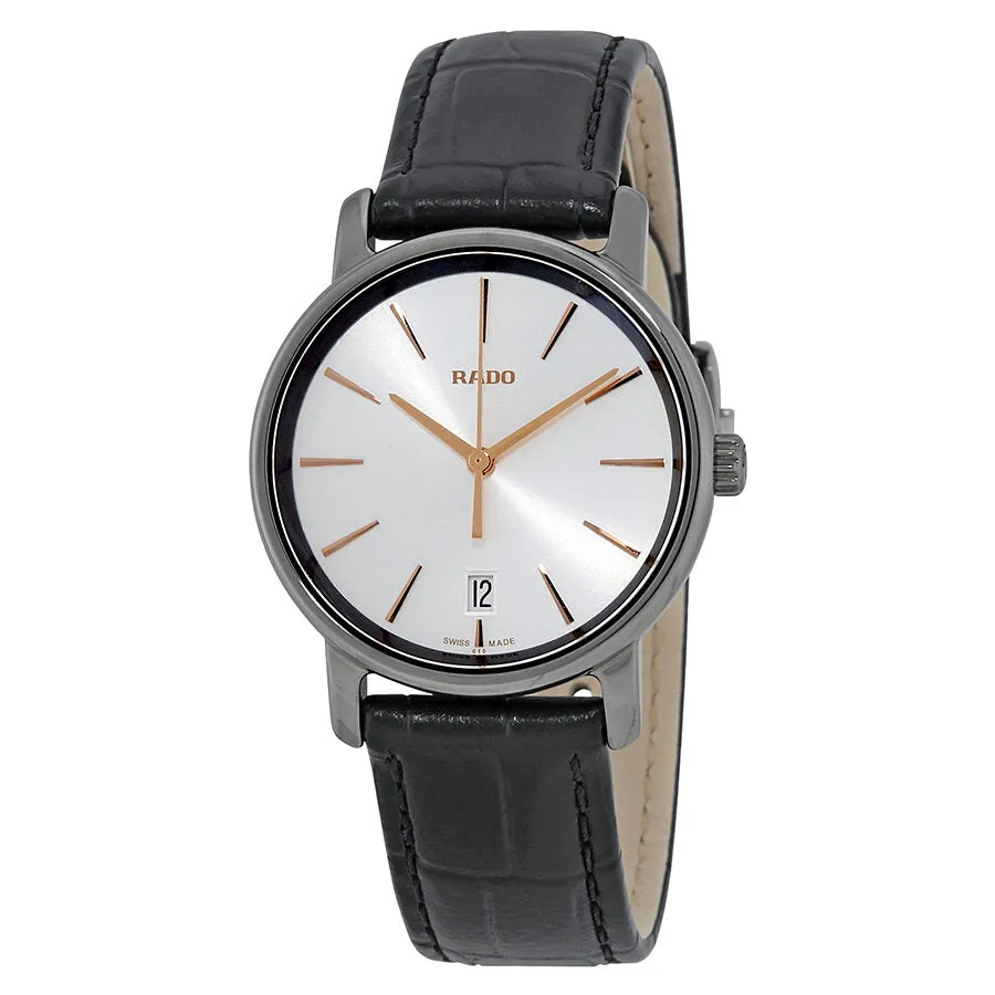 Rado DiaMaster Quartz Silver Dial Black Leather Ladies Watch R14064105