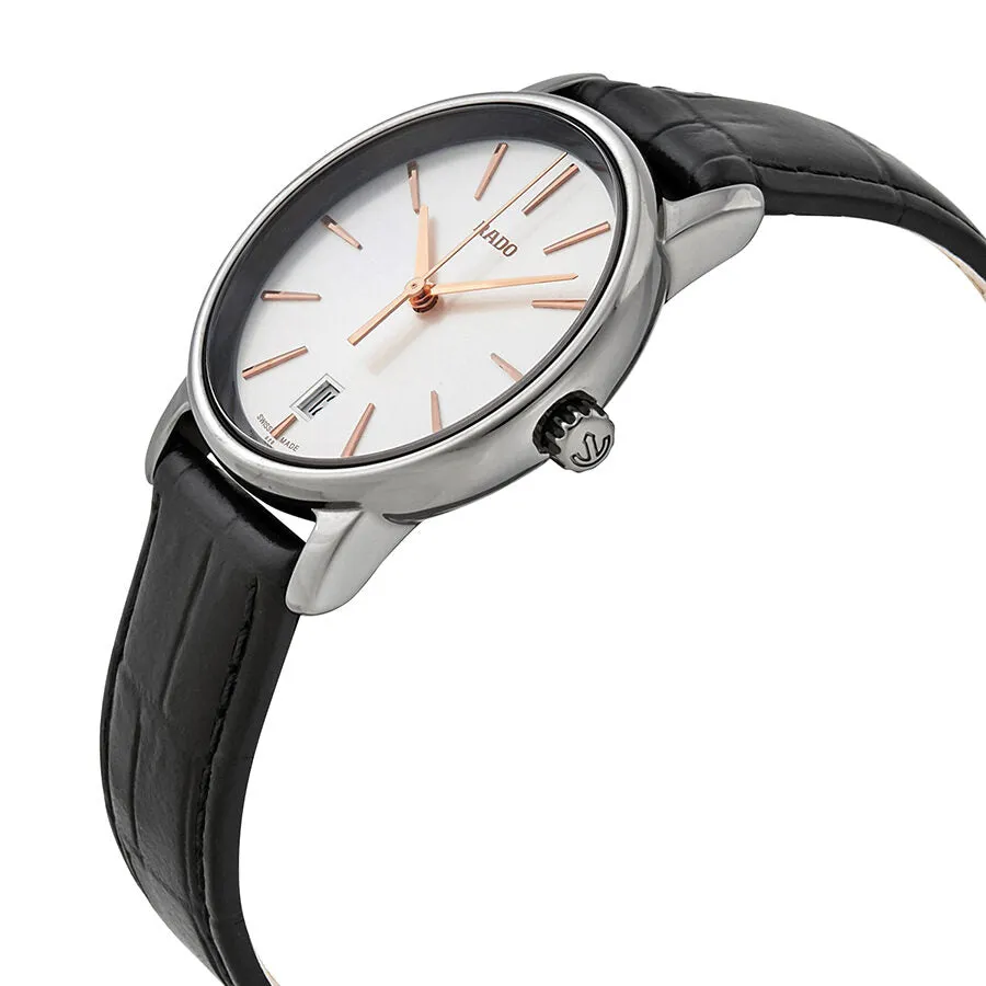 Rado DiaMaster Quartz Silver Dial Black Leather Ladies Watch R14064105