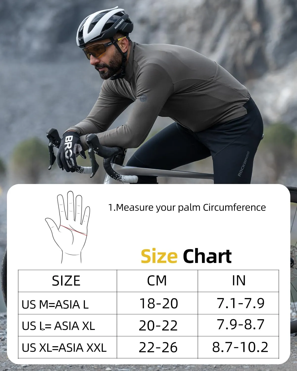 ROCKBROS Full Finger Cycling Gloves, Motorcycle Mountain Bike Gloves for Men