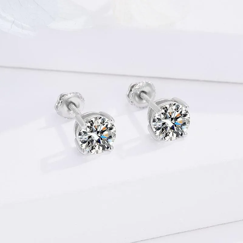S925 Tremella Studs Advanced Ear Accessories Classic Four Claw Mosan