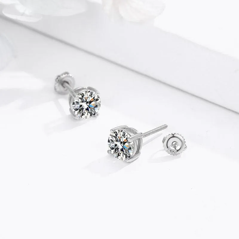 S925 Tremella Studs Advanced Ear Accessories Classic Four Claw Mosan