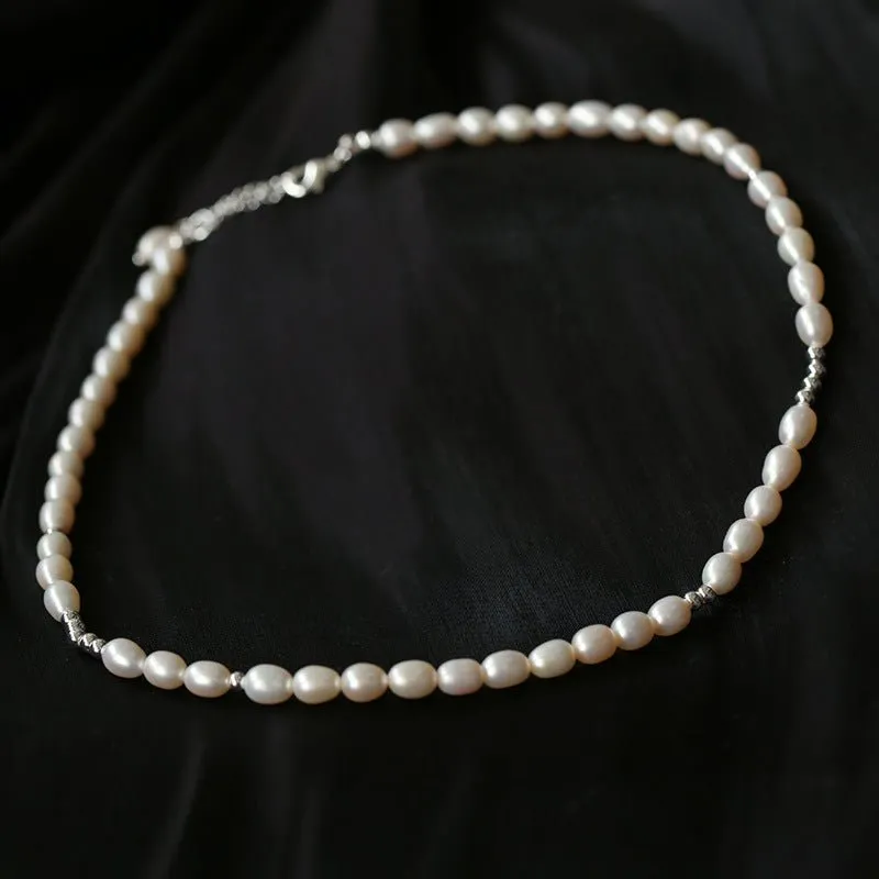 Simple Mini Pearl Silver Bead  Necklace