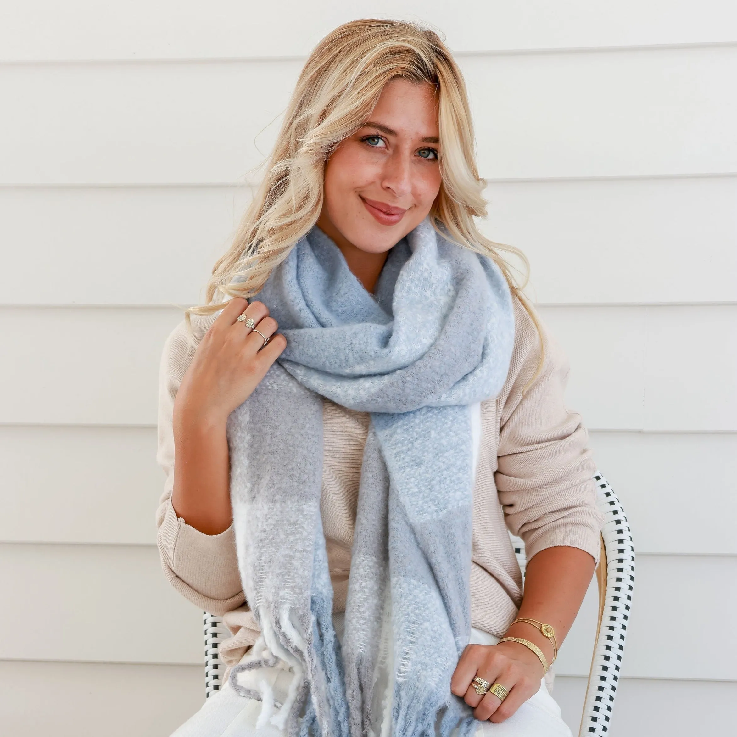 Soft Grey Cream Scarf